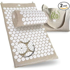 BED OF NAILS Patogus ECO akupresūros kilimėlio ir pagalvės masažo rinkinys - kaklo ir nugaros skausmo malšinimas, akupunktūrinis kilimėlis ir pagalvių rinkinys su drobiniu krepšiu
