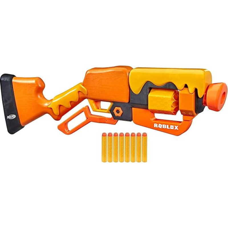 Nerf Roblox Priimk mane!: BITĖS! Hebel-Action Blaster, 8 Nerf Elite Darts, Code zur Freischaltung eines virtuellen Items