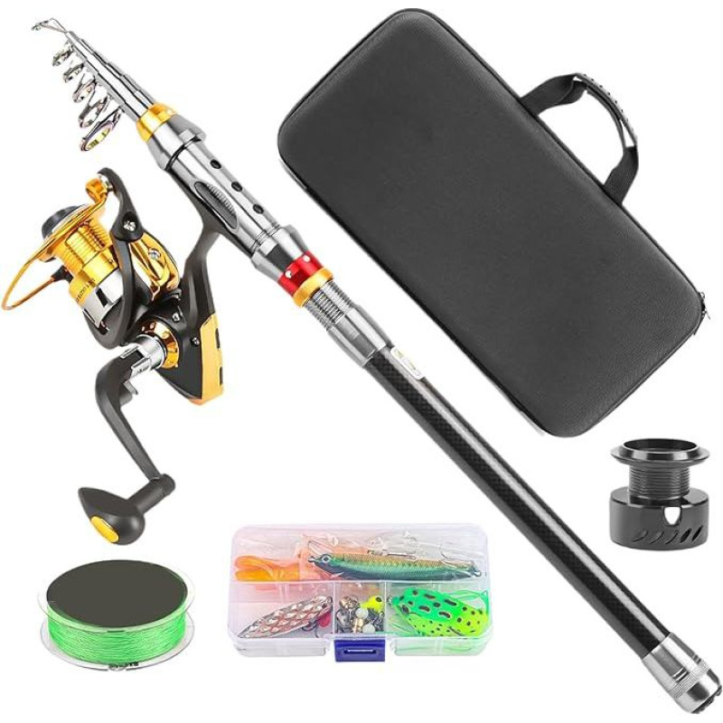 Surfrute und Combo-Angelrolle | Teleskoprute, vielseitige Ausrüstung für Surfcasting, Forelle, Wandern, See, Boot, Kajak, Ponton, Berge, Fluss und Camping