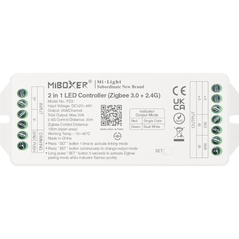 LGIDTECH PZ2 Miboxer Zigbee 3.0 Didelės galios 2 in 1 LED šviesos juostų valdiklis DC 12-48V Max Output 20A suderinamas su Philips Hue