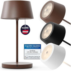 LED stalinė lempa belaidė (ruda) - 24 cm vakarienės šviesa - aukščiausios kokybės stalinė lempa su baterija ir USB jungtimi, skirta naudoti patalpose ir lauke, šilta šviesa - atspari oro sąlygoms, skirta balkonui, terasai ir sodui