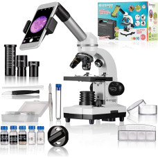 BRESSER Biolux SEL studentų mikroskopas 40x-1600x su išmaniojo telefono laikikliu ir kietuoju dėklu su priedais