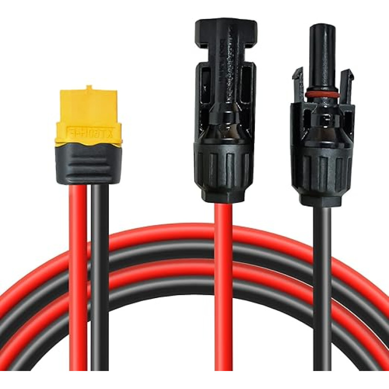 Saulės baterijos įkrovimo kabelis Saulės baterijos kabelis 0,6 m / 3 m, saulės baterijos kištuko ir XT60 kištuko adapterio kabelis, skirtas EF Delta 2 ir River Pro MAX Powerstation 757 Powerhouse saulės generatoriams (60 cm)