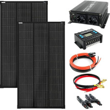 SOLARTRONICS komplektas 2x 120 W saulės modulis 1070 x 580 x 35 NM 1000 W keitiklis Įkrovimo valdiklis Fotovoltinė salos sistema