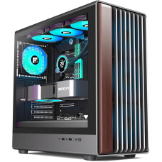 FOIFKIN M2 kompiuterio korpusas - medžio riešuto spalvos priekis, iš anksto įmontuotas 7 PWM ARGB ventiliatorius (3x140 mm ir 4x120 mm), ATX Mid-Tower žaidimų kompiuterio korpusas su C tipo jungtimi, juodas (juodas, M2)