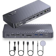 AV Access Docking Station Dual Monitor for Laptop & Desktop, KVM Switch 2 Monitors 2 Computers with Ethernet, EDID, 4K @ 60Hz Dual Display, 4xUSB-A, 1xUSB-C, Power Supply for Laptop, Audio, SD