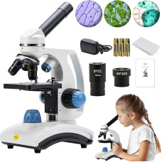 SW100 40X-1000X Magnification Children's Composite Microscope for Beginners, Beginners Microscope with Rotating Monocular Head, Optical Glass Lens, Carry Handle, Cordless, Dual Lighting