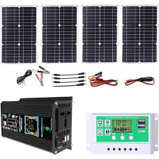 6000 W saulės energijos rinkinys su vandeniui atsparia 100 W plokšte ir 50 A valdikliu, skirtas valtims, nameliams ant ratų ir ne elektros tinkle veikiančioms 12 V sistemoms - greitas įkrovimas, dvi jungtys (juoda)