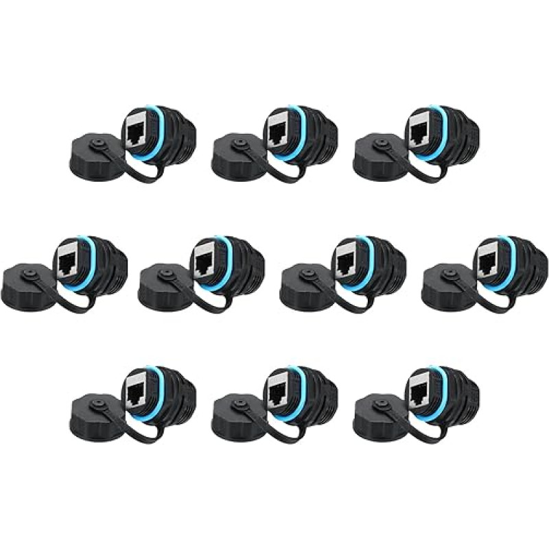 IP68 ekranuota pramoninė panelinė jungtis, skirta CAT6/CAT5E/CAT5 Ethernet LAN jungtis, skirta CAT6/CAT5E/CAT5, 10 vnt.