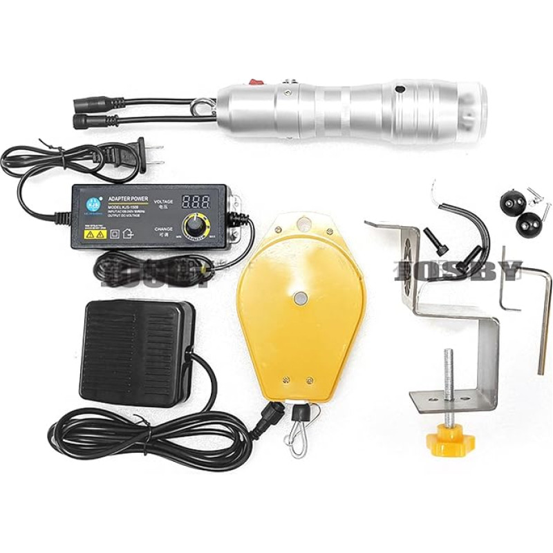 Rankinės vielos tekinimo staklės, nešiojamos staklės su reguliuojamu greičiu, su kojiniu jungikliu, balansavimo įrenginiu ir fiksuotu laikikliu, greitis 5000 aps/min, pirmyn/atgal funkcija