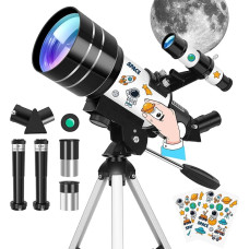 Suaugusiųjų astronomijos teleskopas pradedantiesiems, 15X-150X, 70 mm diafragma, 300 mm astronominis refraktoriaus teleskopas su lipdukais, stalo trikojis, Mėnulio filtras, teleskopas Žemės ir Mėnulio stebėjimams