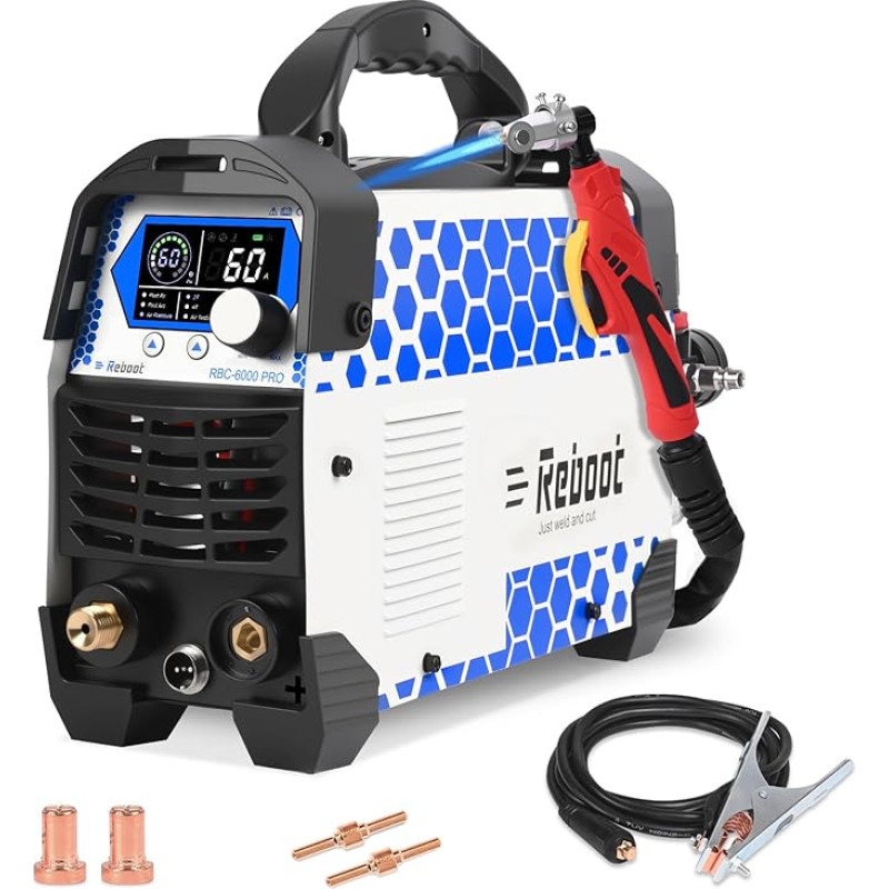 Plazminis pjaustytuvas CUT60 - Skaitmeninis IGBT inverteris 240 V 60 A, maks. 16 mm pjovimo briauna, švarus 10 mm (1/2 colio), 2T/4T, LED ekranas, PT31 priedai, idealiai tinka 