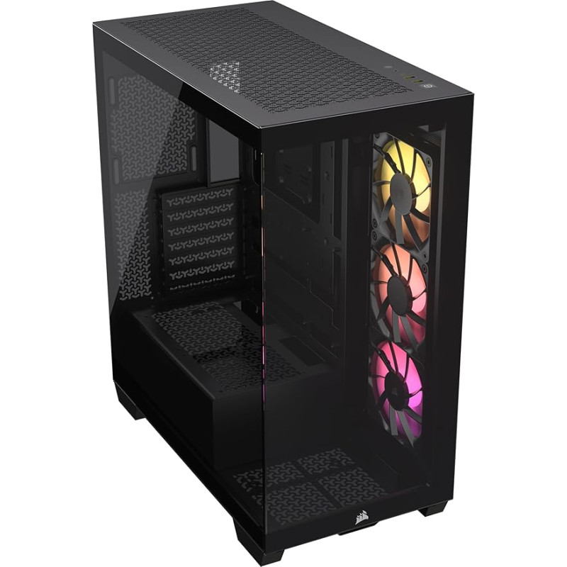 CORSAIR 3500X ARGB Mid-Tower ATX kompiuterio korpusas - grūdintas panoraminis stiklas - suderinama su atvirkštinio jungimo pagrindine plokšte - 3 CORSAIR RS120 ARGB ventiliatoriai - juoda