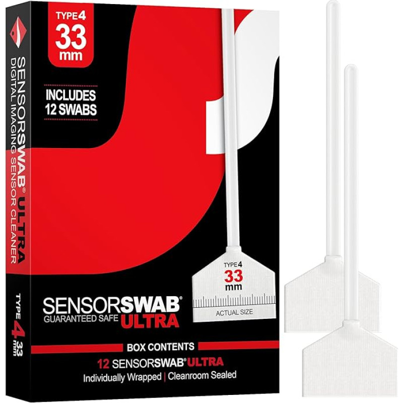 Photographic Solutions Sensor Swab Ultra 33 mm Type-4 skaitmeninių vaizdų jutiklių valymo tamponai, skirti vidutinio formato veidrodiniams arba beveidrodiniams fotoaparatams valyti. Jutiklio dulkių ir alyvos valiklis (12 vnt.)