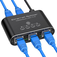 VEDINDUST Ethernet Splitter 1 to 4 1000Mbps - Aluminium Internet Switch for Computers, Hubs, Routers, Set-Top Boxes - LAN Network Port