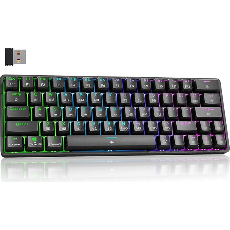 Dierya DK63 žaidimų klaviatūra, 60 % belaidė mechaninė klaviatūra su 