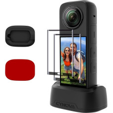 CYNOVA Insta 360 X5 laikiklis, skirtas Insta360 X5 / X4 priedams, Insta 360 X5 / X4 stovo pagrindas, skirtas Insta 360 X5 / X4 ekrano apsauginei plėvelei su grūdinta plėvele, 2 pakuotės, silikoninis stovas, stalinis stabilus