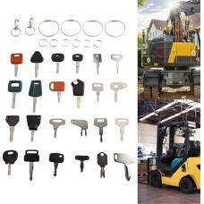 Schwergeräte-Zündschlüsselsatz, 24-teiliges Baumaschinenschlüssel mit Schlüsselringen, kompatibel mit CAT, JCB, Kubota, Bobcat, JLG, Hyster, Takeuchi