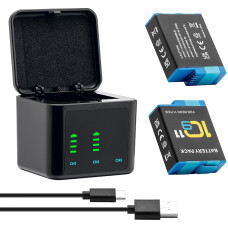 Hero 12 11 10 9 baterija (2000 mAh, 2 pakuotės) Įkraunama Hero 11 baterija ir 3 kanalų USB LCD baterijos įkrovikliai, visiškai suderinami su Gopro Hero 12 Hero 11, Hero10, Hero 9 (2xBaterijos +1x)