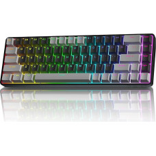 TMKB T68 belaidė mechaninė žaidimų klaviatūra, trijų režimų (Bluetooth/5.0/2.4GHz/USB-C), 60 % RGB klaviatūra su 68 klavišais (QWERTY išdėstymas), raudoni jungikliai - pilka/juoda