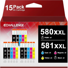 ECHALLENGE PGI-580XXL CLI-581XXL spausdintuvo kasetės, suderinamos su Canon 580 581 kasetėmis, skirtos Canon TS705 TR8550 TS6150 TR7550 TS6250 TR8500 TS8251 TS6350 TS9551(PGBK/C/M/Y/BK,, 15-15