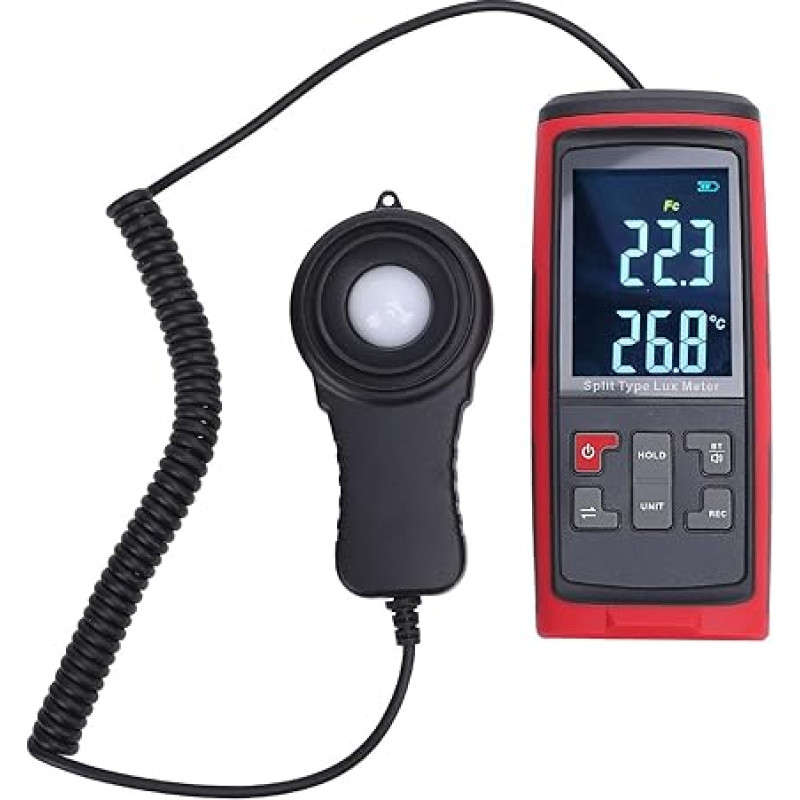 FTVOGUE Digitales Beleuchtungsstärkemessgerät, Hochpräziser Lichthelligkeitsdetektor mit um 270° Drehbarem Sensor, Bereich 0-200.000 Lx, für Zuhause, Büro, Schule