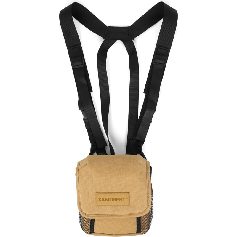 Universalus medžioklinių žiūronų krepšys Medžioklinių žiūronų diržai su reguliuojamais petnešėliais 2 tinklinės kišenės žygiams medžioklėje su kuprine lauko kelionėms, chaki spalvos, madingas