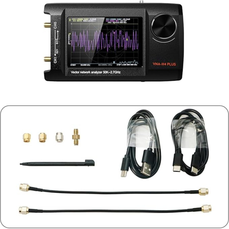 Su NanoVNA-H4 Vektor-Antennenanalysator mit 10,2 cm IPS-LCD-Display, 50 kHz - 2,7 GHz Reichweite, 401 Scanpunkte, integrierter 5000-mAh-Akku für RF-Testmessung (ohne)