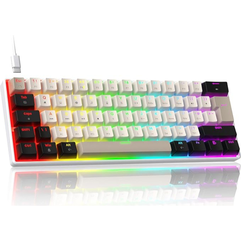 ZIYOU LANG MK21 mechaninė žaidimų klaviatūra, 60 % kompaktiškas UK išdėstymas, 61 klavišas, mini laidinė klaviatūra su 