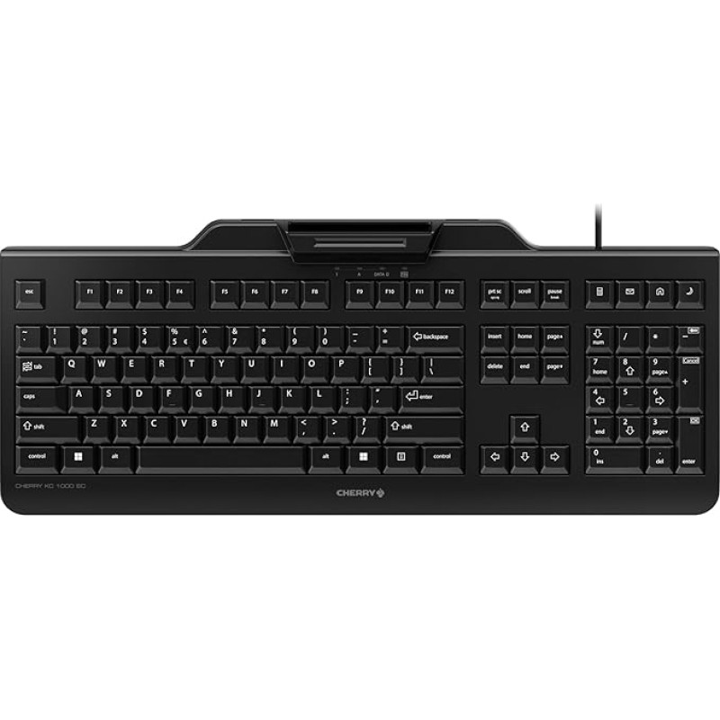 CHERRY KC 1000 SC Wired Security Keyboard with Integrated Card Reader, US Layout (QWERTY), Plug & Play (USB-A), Flat Design, Black
