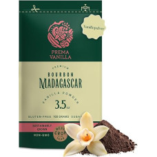 PREMA VANILLA 100 g aukščiausios kokybės Burbono vanilės miltelių - 100 % natūralūs ir ekologiški vanilės milteliai, pagaminti iš vanilės pupelių iš Madagaskaro - gurmaniškos kokybės, tyro ir intensyvaus aromato