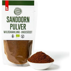 PAKKA - Ekologiški sąžiningos prekybos šaltalankių uogų milteliai, šaltalankių uogos, šaltalankių milteliai, džiovinti saulėje, nevalyti, iš laukinės kolekcijos, su branduoliais, tiesiogiai iš smulkių ūkininkų iš Samarkando