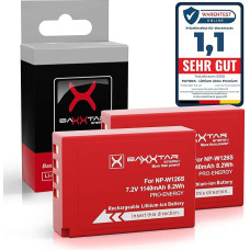 Baxxtar PRO baterija NP-W126s NP-W126 2X (tikroji 1140mAh) Suderinama su Fuji Fujifilm FinePix X100F X100V X100VI X-A5 X-A7 X-A10 X-E3 X-H1 X-M5 X-Pro3 X-S10 X-T3 X-T10 X-T20 X-T X-T30 X-T50 X-T100