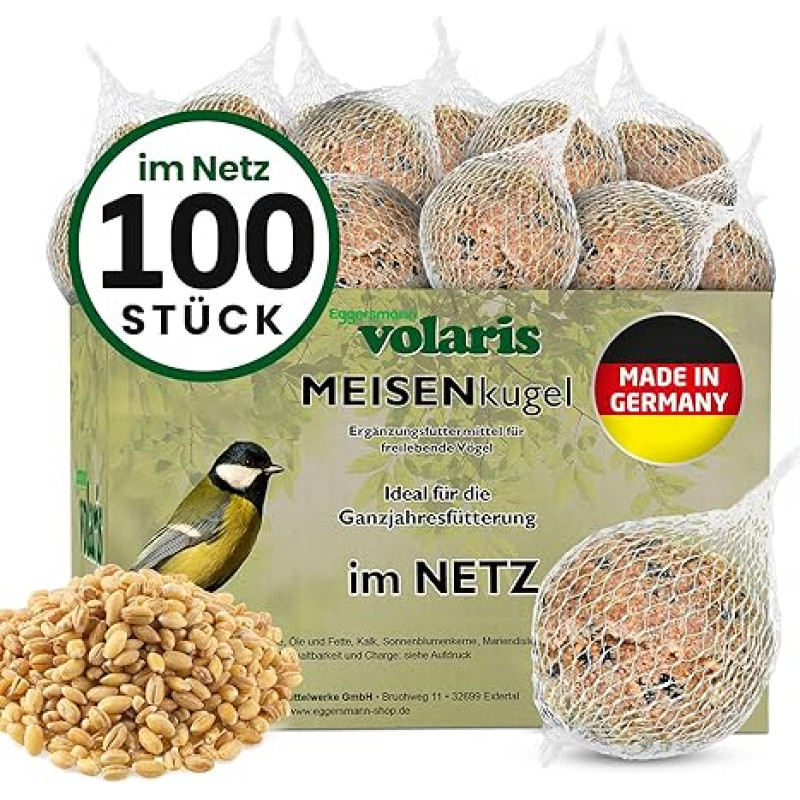 Eggersmann volaris Riebalų kamuoliukai su tinkleliu, 100 vnt. [Riebalų kamuoliukai] 9 kg - lesalas laukiniams paukščiams - maistingųjų medžiagų kupini koldūnai visiems sodo paukščiams - Riebalų kamuoliukai tinklelyje ištisus metus ir daug energijos