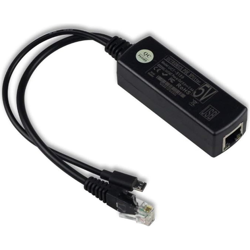 UCTRONICS IEEE 802.3Af Micro USB aktyvusis Poe maitinimo per Ethernet skirstytuvas nuo 48V iki 5V 2,4A, skirtas planšetiniams kompiuteriams, Dropcam arba Raspberry Pi (nuo 48V iki 5V 2,4A)