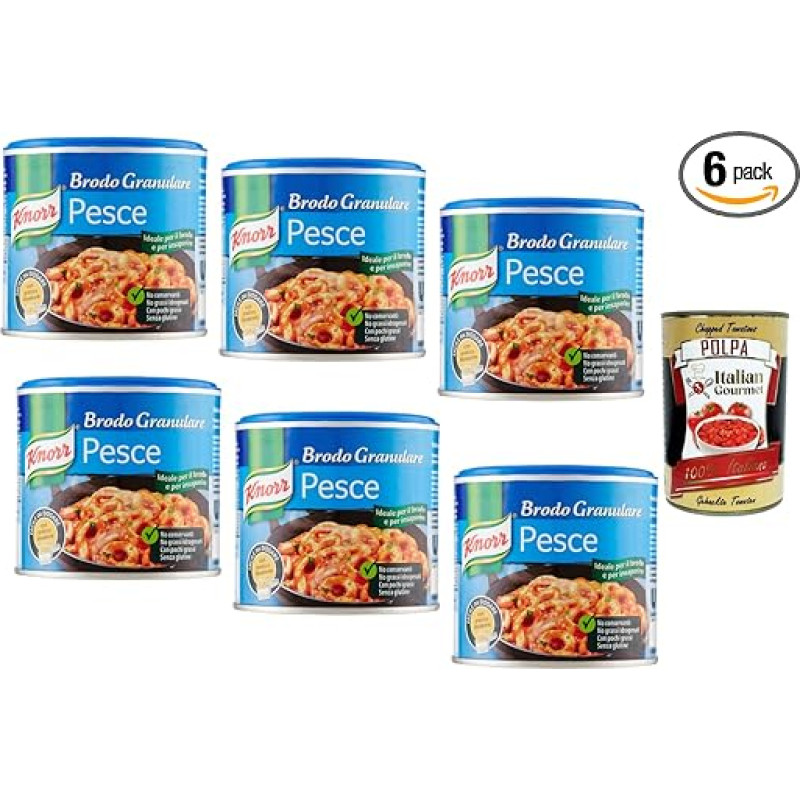 Itališkas gurmaniškas rinkinys žuvies sultinio granulėms 6 x 150 g - granuliuotas Pesce brodo be glitimo, idealiai tinka sriuboms ir rizotui + Itališka gurmaniška Polpa 400 g kaip dovana
