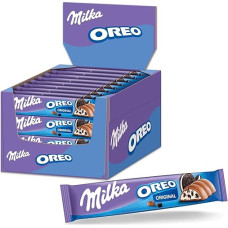 Milka šokolado plytelė - Alpių pieno šokoladas su kakavos sausainių gabalėliais ir švelniu pieno kremo įdaru - 36 x 37g