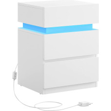VASAGLE bedside table with LED lighting, adjustable colours, sofa table 3 drawers, bedside cabinet, bedroom, modern, 35 x 40 x 55 cm, white LET630T10