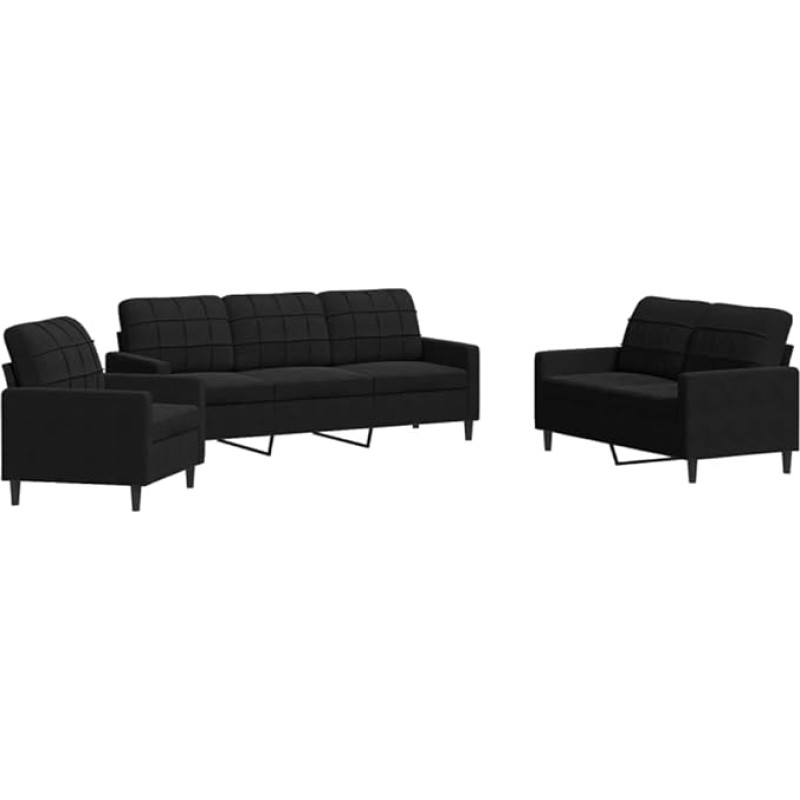 3 sėdimų vietų + 2 sėdimų vietų sofa + fotelis sofos komplektas su pagalvėle Juodas aksomas