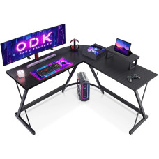 ODK žaidimų stalas, 127 x 127 cm, kampinis stalas žaidėjams, L formos stalas su monitoriaus stovu biurui, anglies juodos spalvos