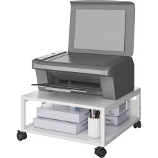 IBUYKE TLJ008W 2 Tier Desktop Printer Stand Cart, Printer Table with Wheels, Desk Heavy Duty Rolling Table with Storage Folders, for Books, Fax Machine, Scanner, Home Office