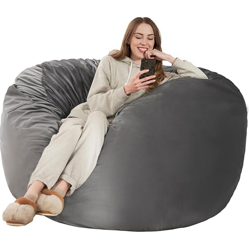 Bean Bag kėdė Bean Bag kėdės suaugusiems Giant Bean Bags su Velvet Cover Bean Bags Fluffy Bean Bags for Living Room Bedroom Grey 90 x 90 x 49 cm