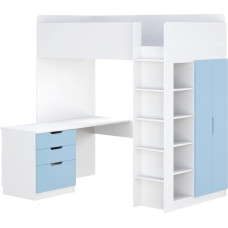 Shefa Kids Cabin Bed with Desk - Space-Saving 5-in-1 Cabin Bed Children with Stairs, Wardrobe, Shelf & Work Area - Blue, Maximum Load 90 kg, Dimensions: 206 x 107 cm