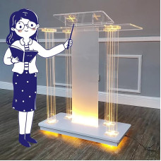 Acrylic Pulpits for Churches with LED Light Portable Presentation Podium Professional Lectern Modern Lecterns & Pulpits Slanted Podium for Churches Weddings Classroom Conference.