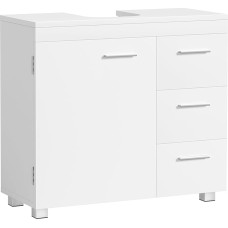 VASAGLE Vonios tualeto spintelė, 3 dideli stalčiai, 30 x 70 x 64 cm, 2 skyriai, taip pat kriauklei su praustuvo kolonėle, vonios kambario apatinė spintelė su kojelėmis, debesų baltumo BBK504W01