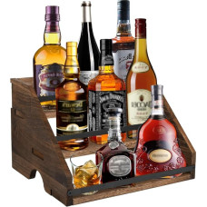 Likerio butelių stovas, 3 pakopų skaitiklio likerio vyno stovas, namų retro lentyna mini barui, spintai, baro reikmenims, skirtiems viskiui, spiritiniams gėrimams, medienai