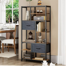 YITAHOME Knygų spinta, 7 lentynos su stalčiais nuo grindų iki lubų, pramoninė knygų spinta, plieninė lentyna, tinkama svetainei, biurui, studijai, prieškambariui, virtuvei, Vintage Brown