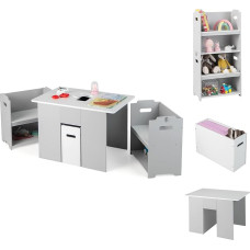 COSTWAY 3-Piece Children's Seating Set, Children's Table with 2 Chairs, 4-in-1 Activity Table with Storage Space & Removable Lid, Multifunctional Child Seat Set for Toddlers from 3 Years, Grey