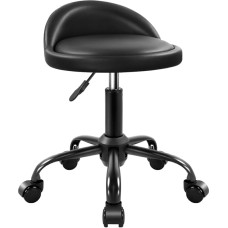 KKTONER riedučių kėdė, biuro kėdė su žemu atlošu, reguliuojamas aukštis 47-62 cm, apvali kėdė su ratukais, pasukama darbo kėdė, pagaminta iš PU odos, juoda