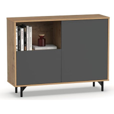 MUEBLES PITARCH Anori ąžuolo aukso ir pilkos spalvos svetainės valgomojo spinta su kojelėmis 112 cm